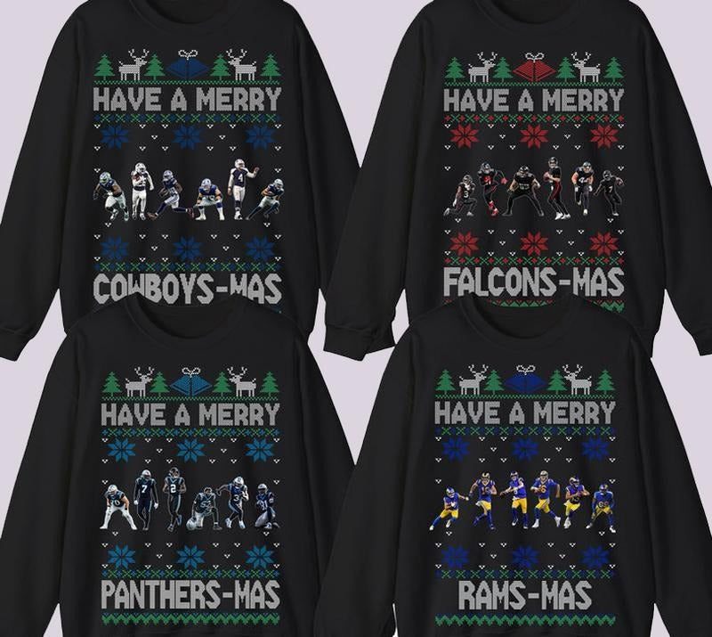 Merry All Football Teams Player Fans Black - Adult & Kids T-Shirts, Sweatshirts & Hoodies apparel design preview 1
