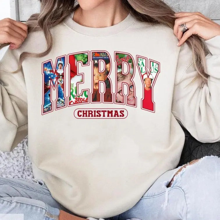 Merry Movies 2024 Party Matching Family Xmas - Adult & Kids T-Shirts, Sweatshirts & Hoodies apparel design preview 1