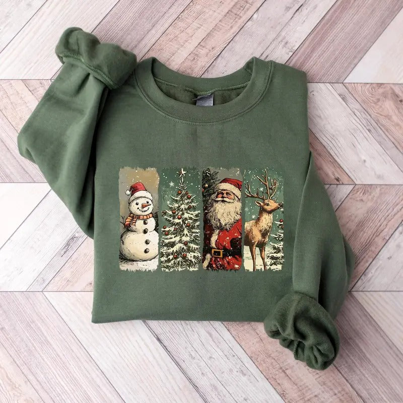 Merry Santa Snowman Reindeer Tree Cotton Womenswear - Adult & Kids T-Shirts, Sweatshirts & Hoodies apparel design preview 1