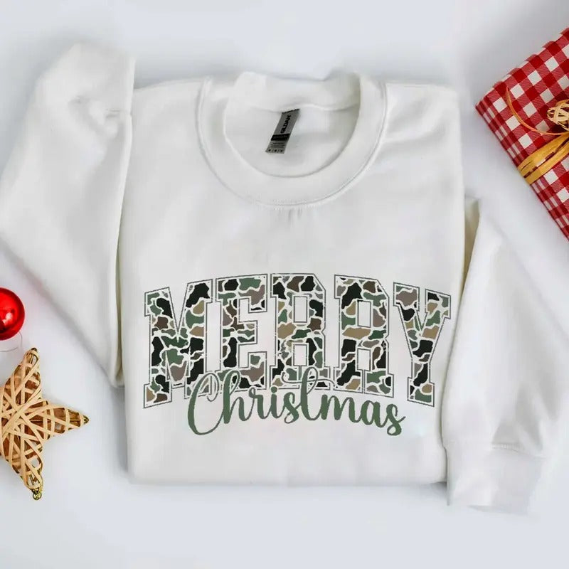 Merry Varsity Camo Military Hunting Wife Mama Xmas - Adult & Kids T-Shirts, Sweatshirts & Hoodies apparel design preview 1