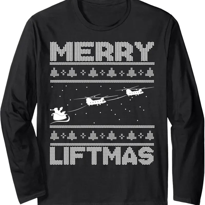 Merry Liftmas Chinook Helicopter Ugly - Adult & Kids T-Shirts, Sweatshirts & Hoodies apparel design preview 1
