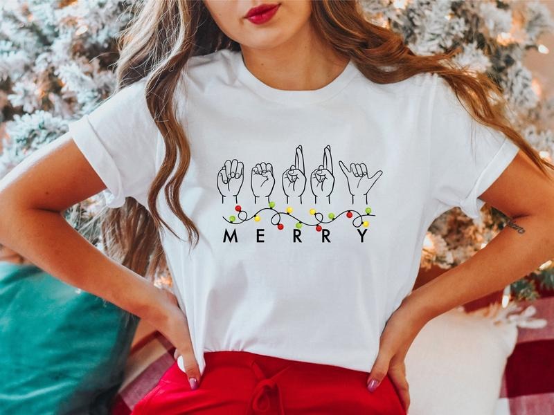 Merry Sign Language Speech Lights ASL Party Hand - Adult & Kids T-Shirts, Sweatshirts & Hoodies apparel design preview 1