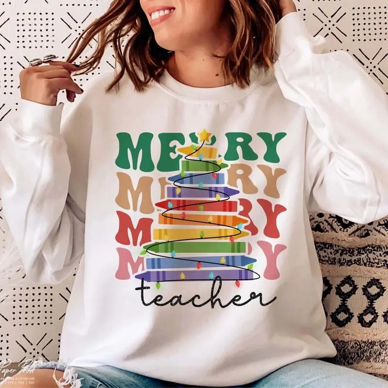 Merry Teacher Teachers - Adult & Kids T-Shirts, Sweatshirts & Hoodies apparel design preview 1