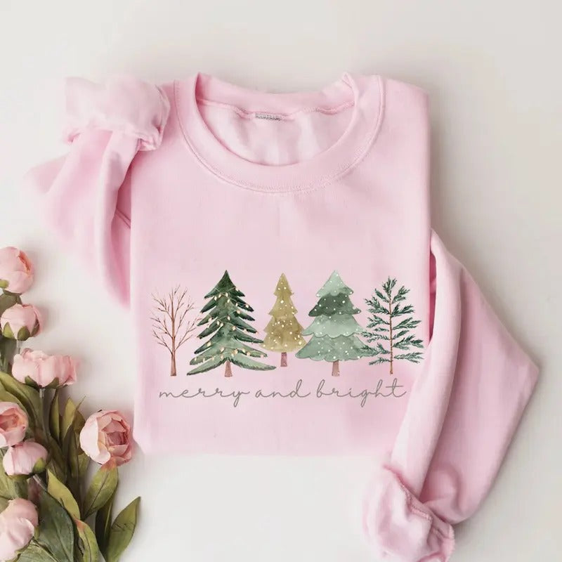Merry Bright Trees Womans Chic Winter Cute Tree - Adult & Kids T-Shirts, Sweatshirts & Hoodies apparel design preview 1