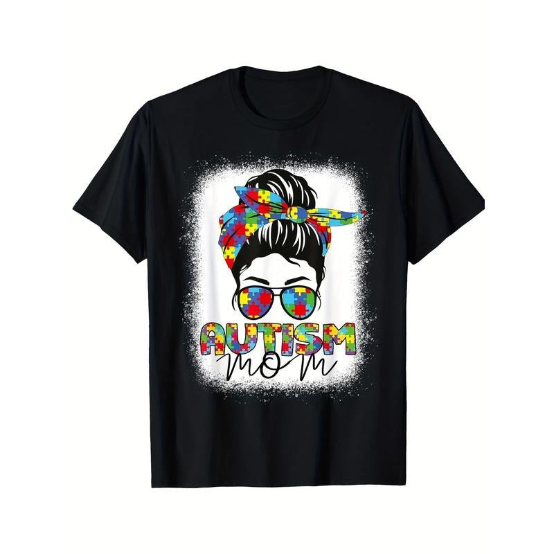 [Messy Bun Autism Mom] 2024 Bleached Printed Pattern - Adult & Kids T-Shirts, Sweatshirts & Hoodies apparel design preview 1