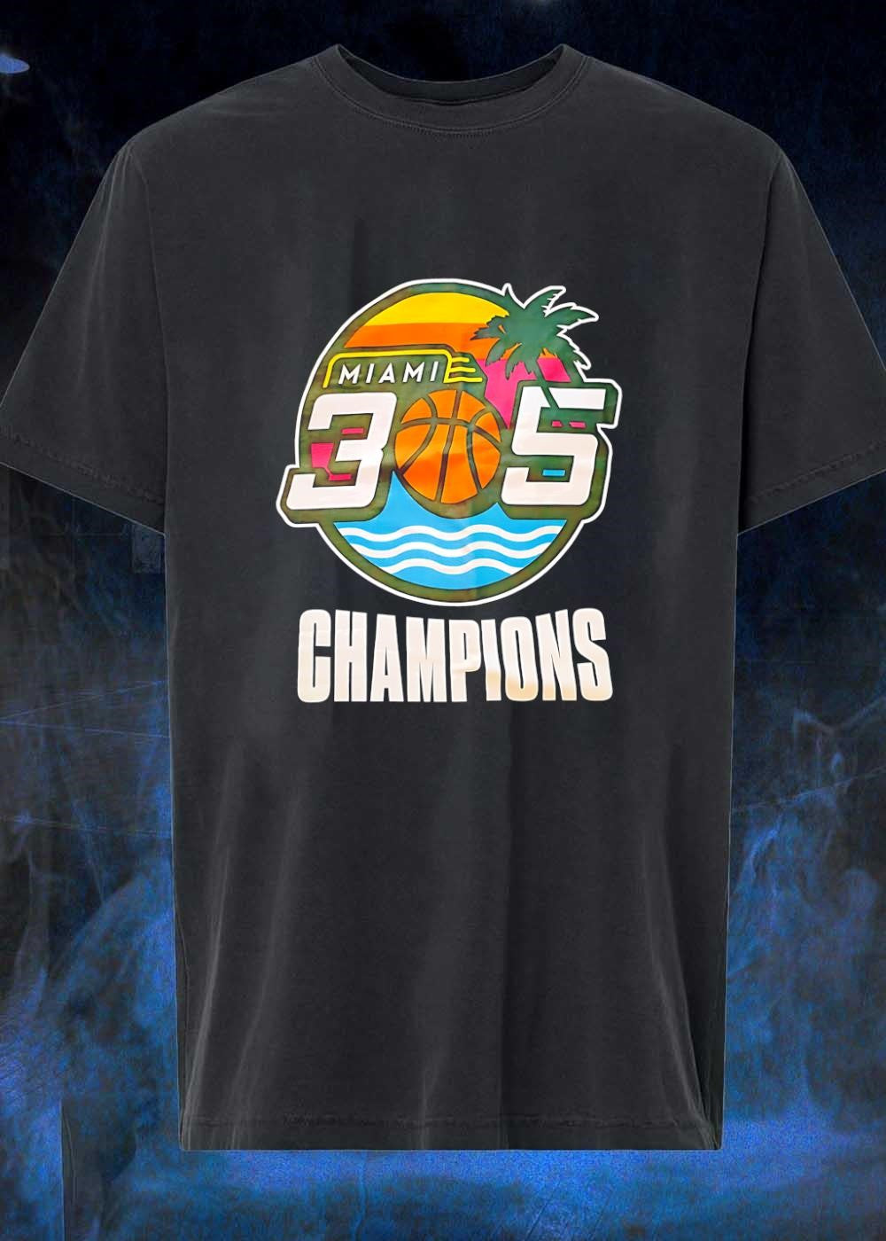 Miami 305 Champions Basketball Palm Tree Sunset Men's - Adult & Kids T-Shirts, Sweatshirts & Hoodies apparel design preview 1