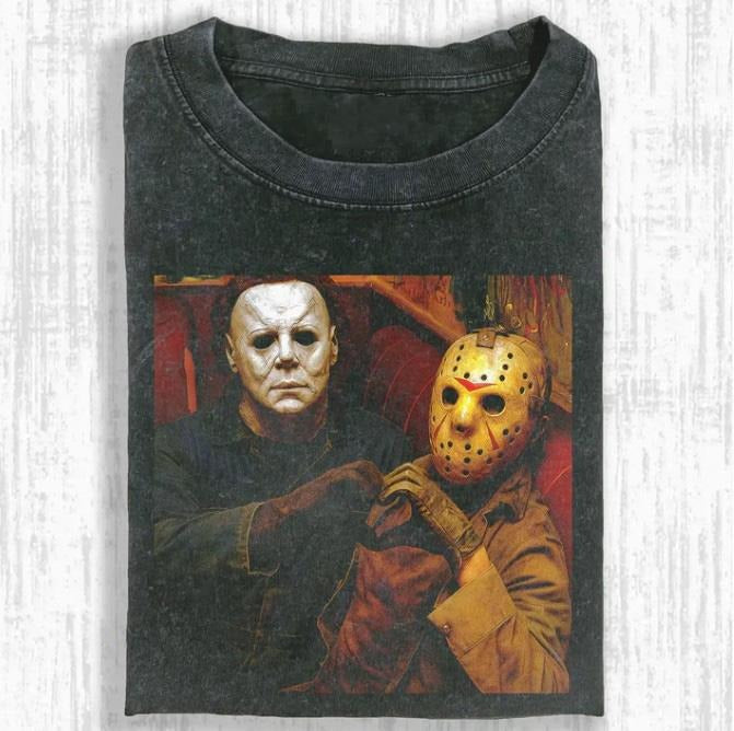 Michae3l Myers Jason Voorhees Funny Halloween Y2K 90s - Adult & Kids T-Shirts, Sweatshirts & Hoodies apparel design preview 1