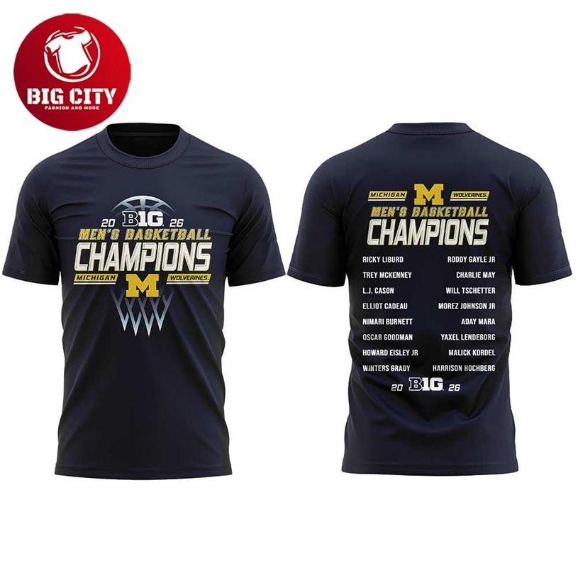 Michigan Wolverines Basketball 2026 Big Ten Regular - Adult & Kids T-Shirts, Sweatshirts & Hoodies apparel design preview 1