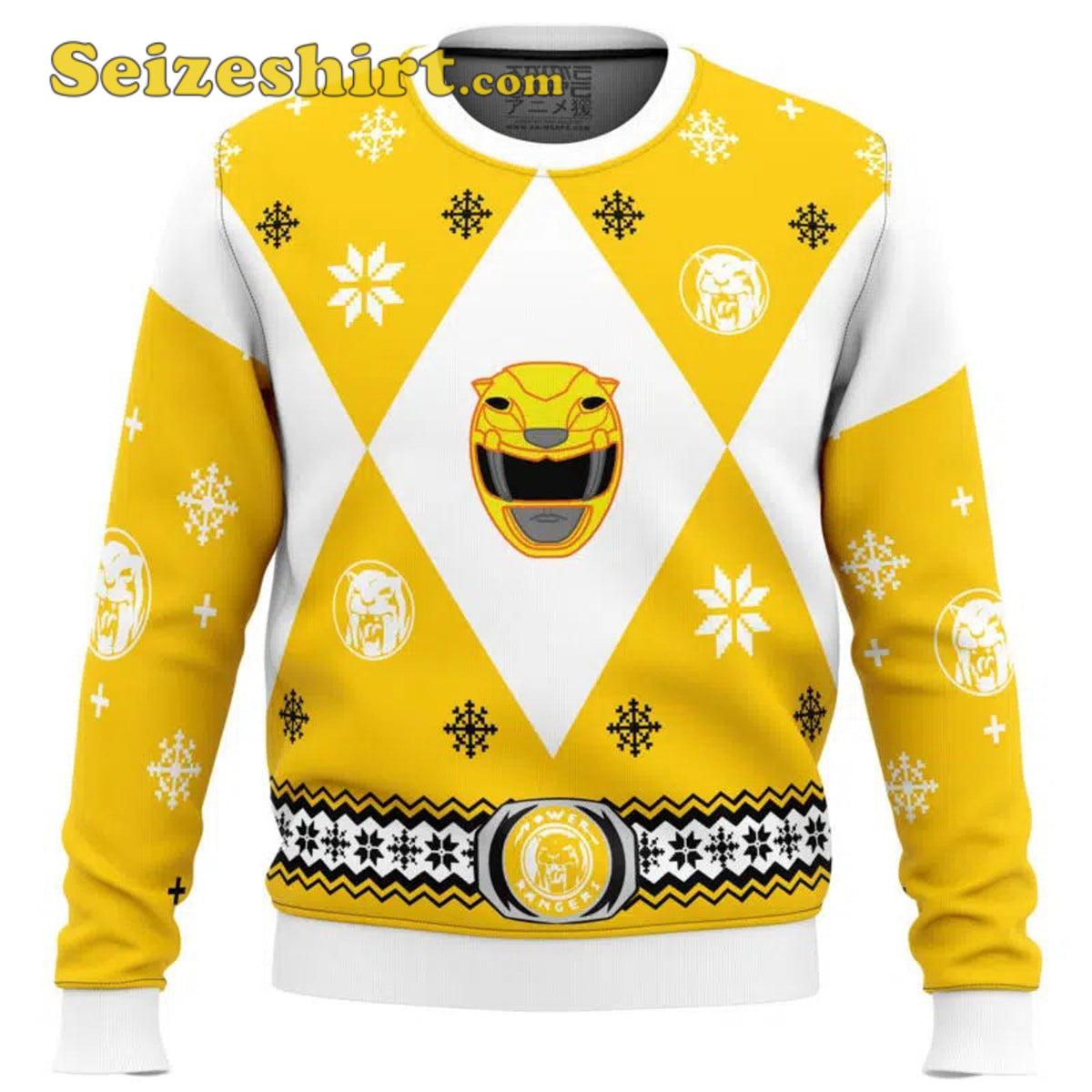 Mighty Morphin Power Rangers Yellow Mens Ugly Christmas Sweater - Holiday Gift product image