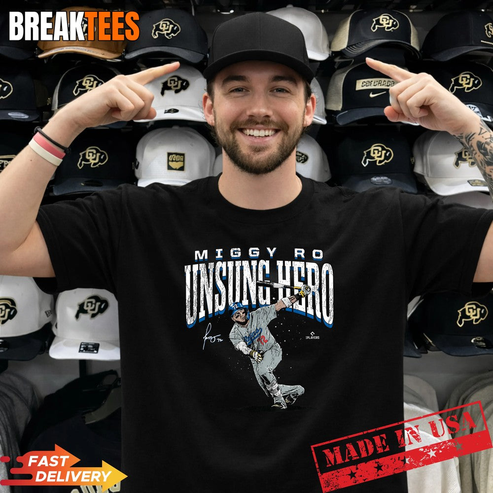 Miguel Rojas Unsung Hero Los Angeles Baseball MLBPA - Adult & Kids T-Shirts, Sweatshirts & Hoodies apparel design preview 1