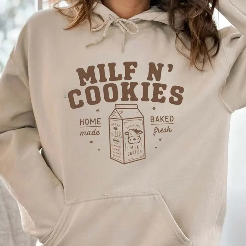 Milf N' Cookies Stay Home Funny Casual Street Fleece - Adult & Kids T-Shirts, Sweatshirts & Hoodies apparel design preview 1