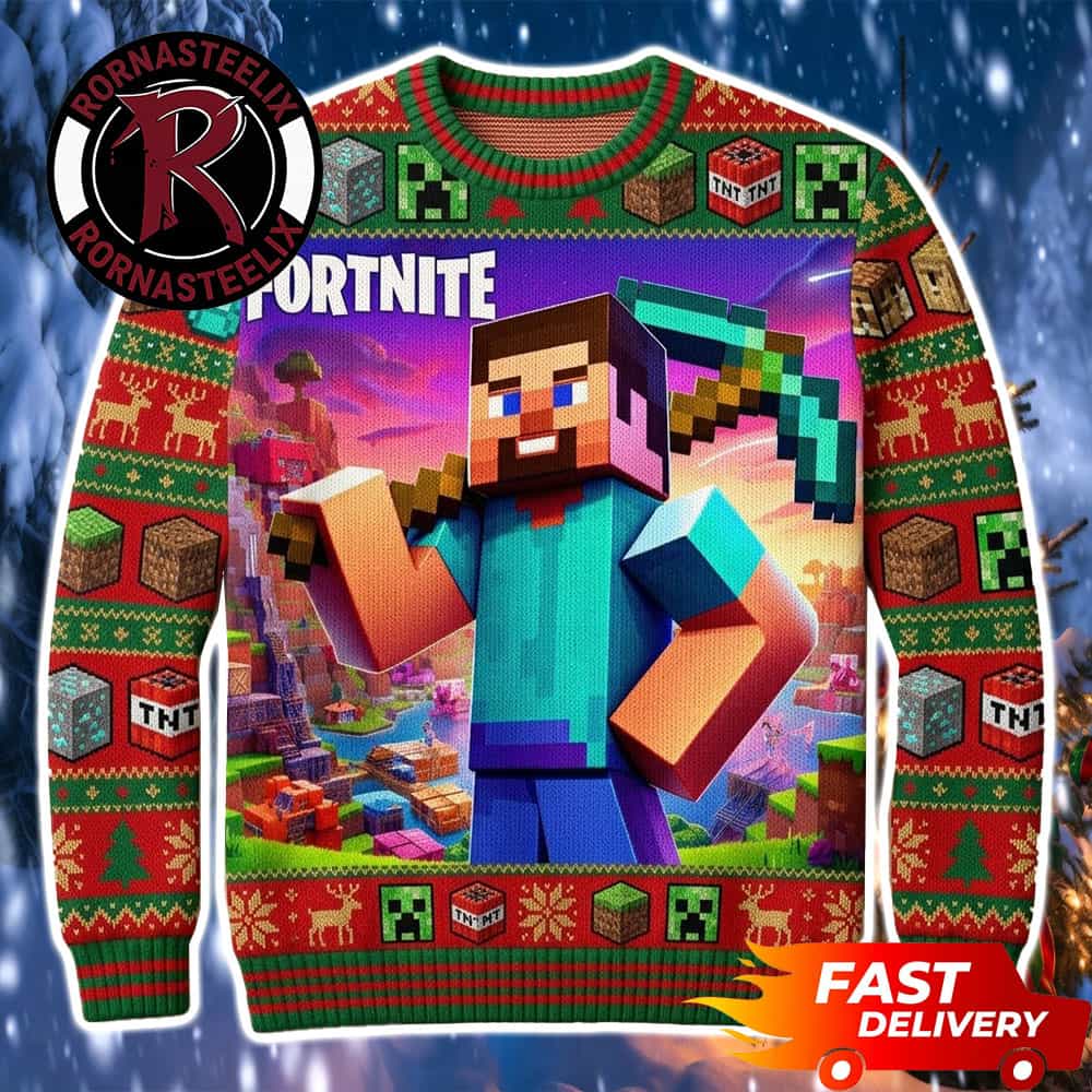 Minecraft x Fortnite Steve Minecraft Ugly Christmas Sweater - Gift Idea product image
