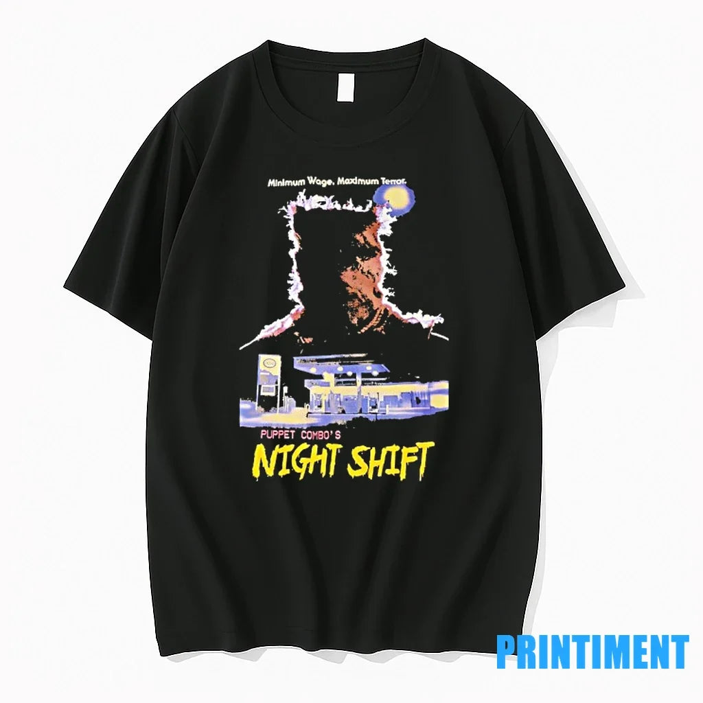 Minimum Wage Maximum Terror Puppet Combos Night Shift - Adult & Kids T-Shirts, Sweatshirts & Hoodies apparel design preview 1