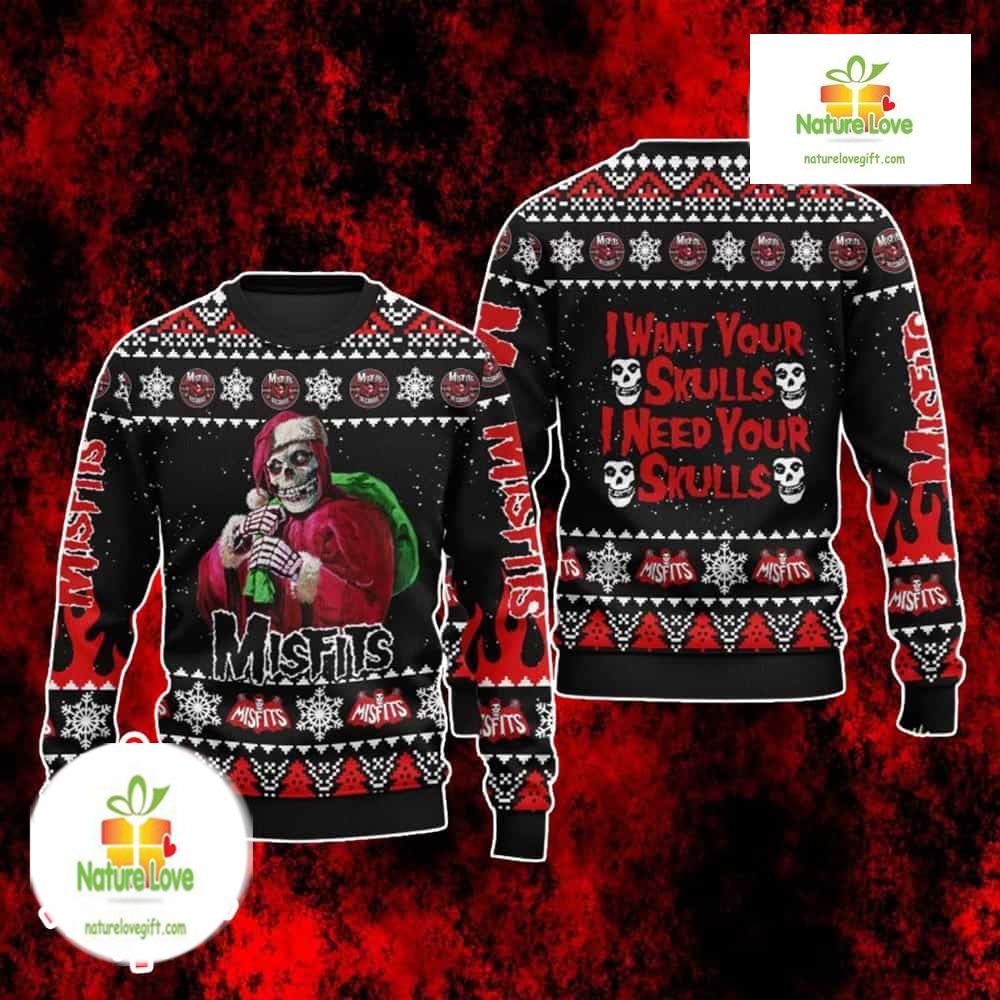 Horror Punk Misfits Skulls Gift Ugly Christmas Sweater - Holiday Gift product image