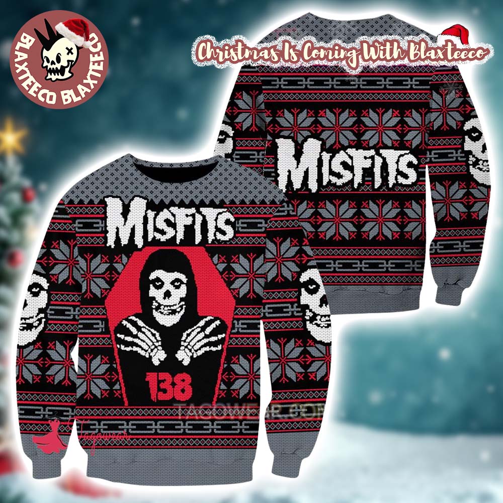 Misfits Signature Crimson Ghost 138 Snowflakes Pattern Ugly Christmas Sweater - Holiday Gift product image