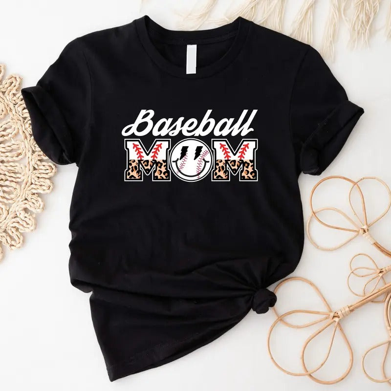 Mom Leopard Baseball Smiley Face Mother Lover Mama - Adult & Kids T-Shirts, Sweatshirts & Hoodies apparel design preview 1