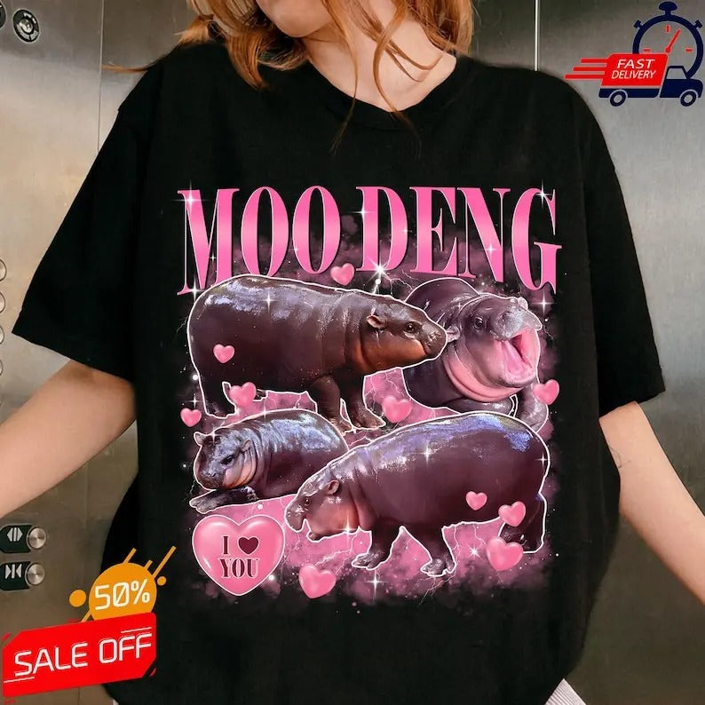Moo Deng Bootleg Rap I Love Funny Baby Hippo Lover - Adult & Kids T-Shirts, Sweatshirts & Hoodies apparel design preview 1