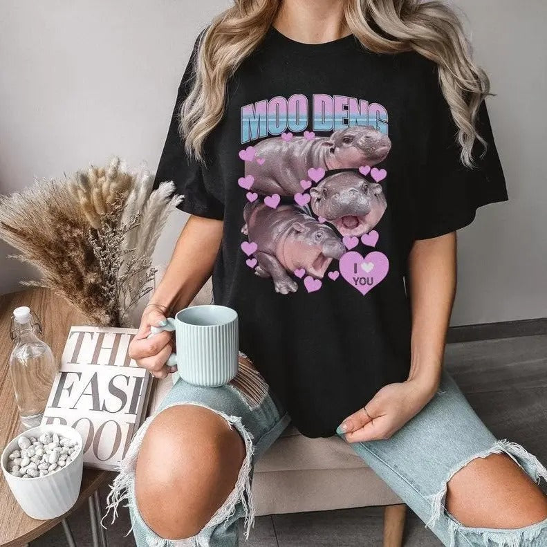 Moo Deng Bouncy Pig Cute Thai Baby Hippo Pygmy - Adult & Kids T-Shirts, Sweatshirts & Hoodies apparel design preview 1