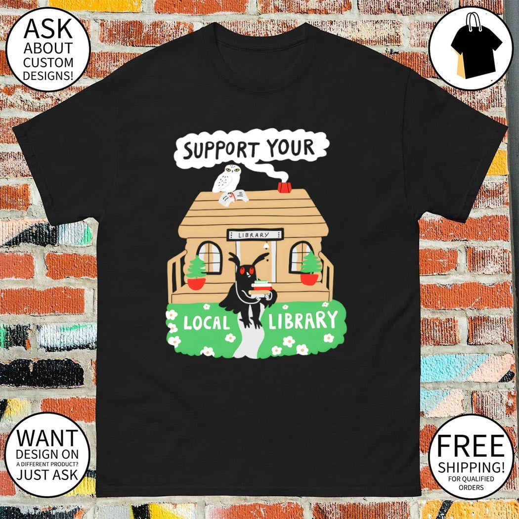 Mothman Support Your Library Local - Adult & Kids T-Shirts, Sweatshirts & Hoodies apparel design preview 1