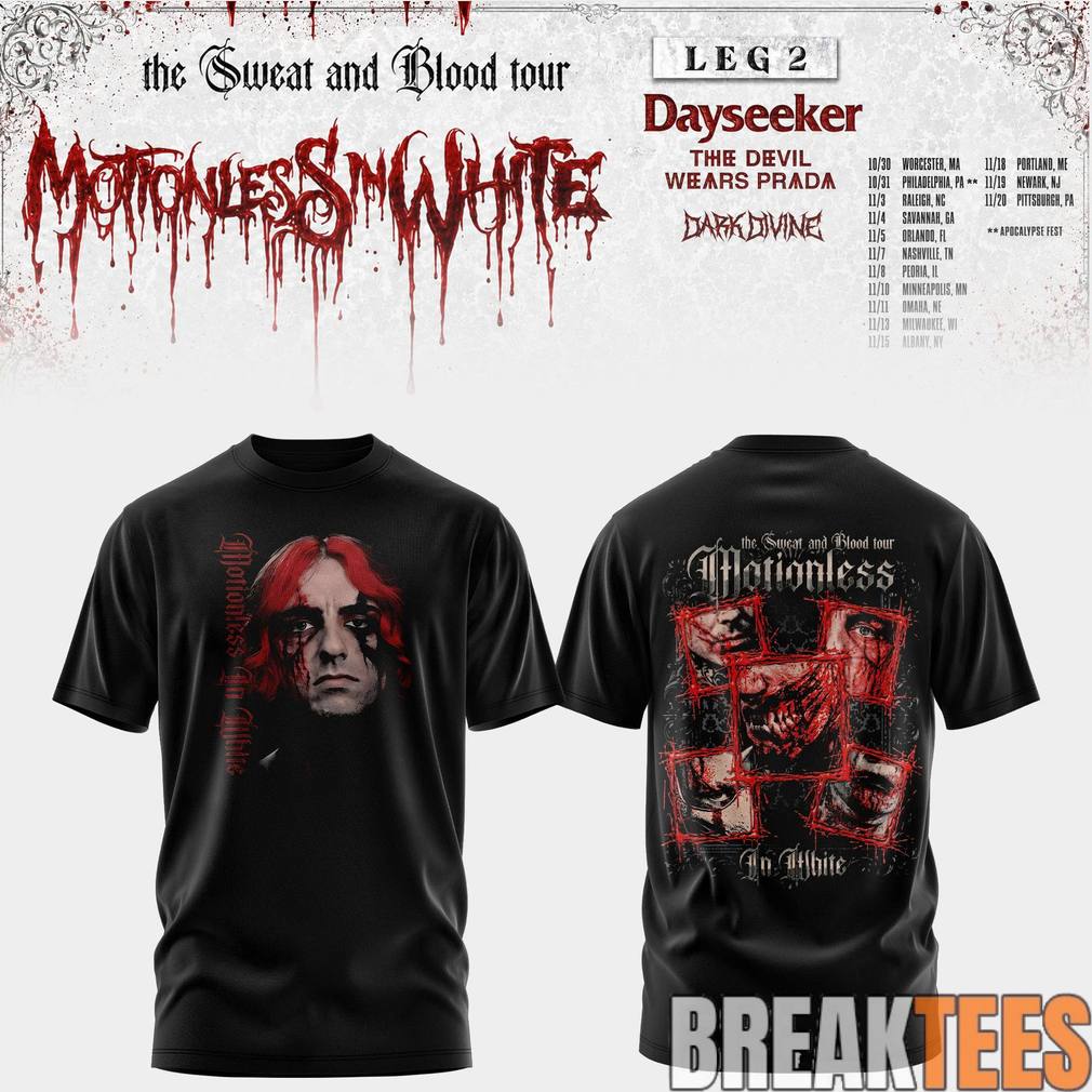 Motionless In White Leg 2 of The Sweat And Blood Tour - Adult & Kids T-Shirts, Sweatshirts & Hoodies apparel design preview 1