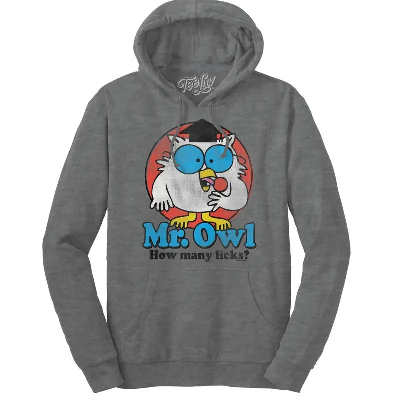 Mr. Owl Tootsie Pop How Many Licks Hooded Oxford Gray - Adult & Kids T-Shirts, Sweatshirts & Hoodies apparel design preview 1