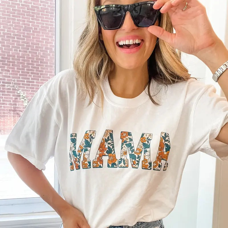 Multi Floral Print MAMA Summer Top DTG Printed Mom - Adult & Kids T-Shirts, Sweatshirts & Hoodies apparel design preview 1