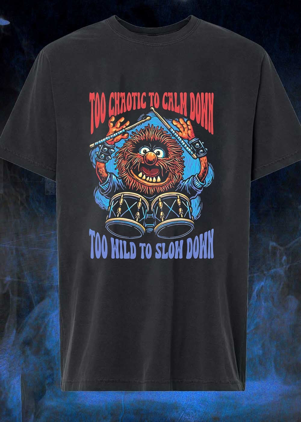 Muppet Animal Drumming Too Chaotic to Calm Down Wild - Adult & Kids T-Shirts, Sweatshirts & Hoodies apparel design preview 1