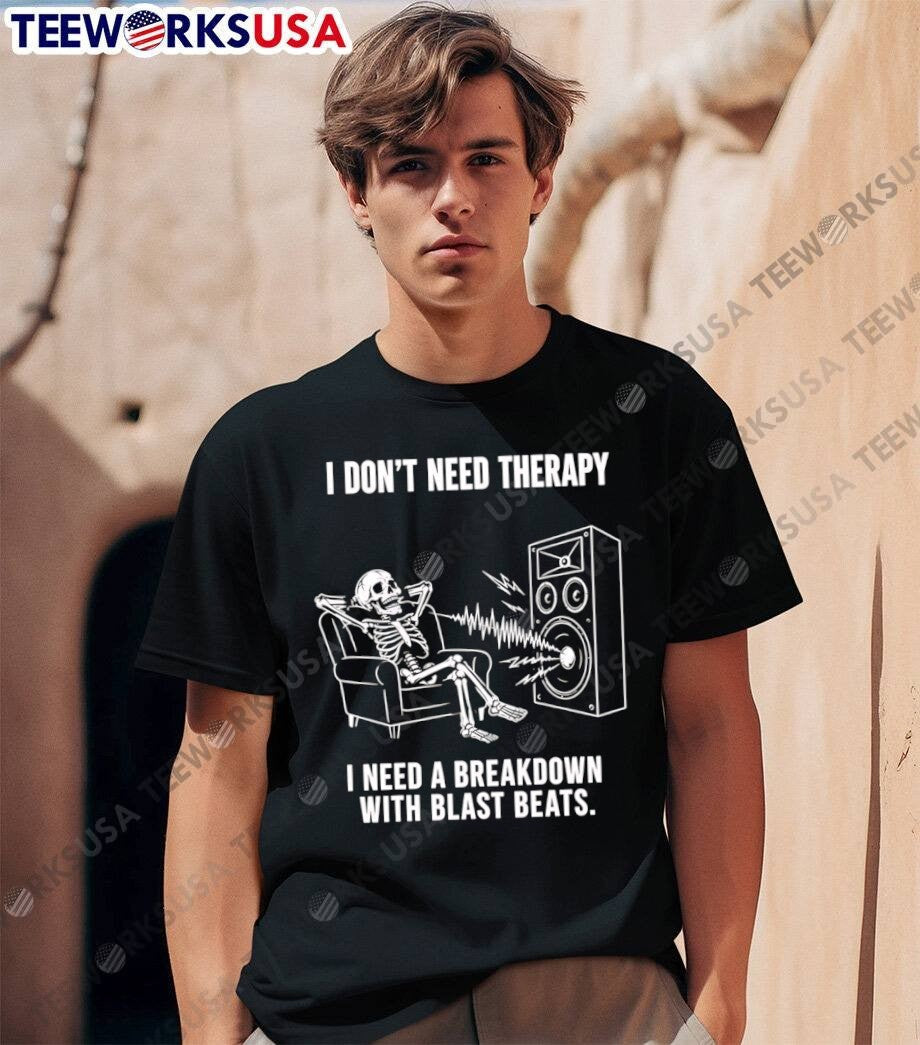 Music Skeleton Lounge Listen I Dont Need Therapy A - Adult & Kids T-Shirts, Sweatshirts & Hoodies apparel design preview 1