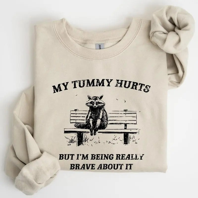 My Tummy Hurts Raccoon Meme Funny Crew Neck Casual - Adult & Kids T-Shirts, Sweatshirts & Hoodies apparel design preview 1