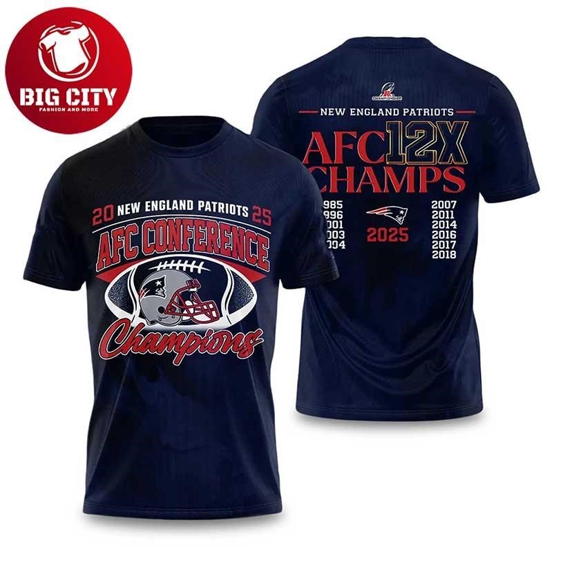 NE Patriots 2025 AFC 12X Champions Bowl LX Two Sided - Adult & Kids T-Shirts, Sweatshirts & Hoodies apparel design preview 1