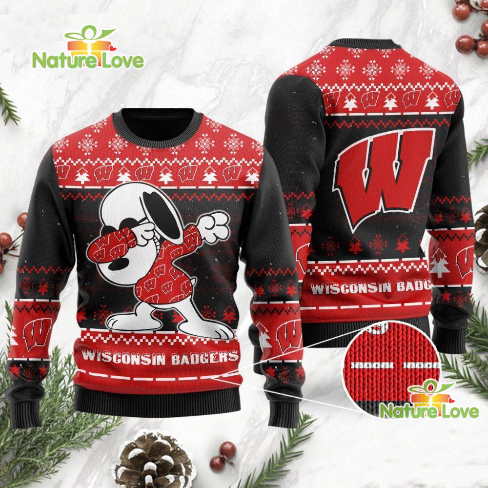 Wisconsin Badgers Dabbing Snoopy Ugly Christmas Sweater - Holiday Gift product image
