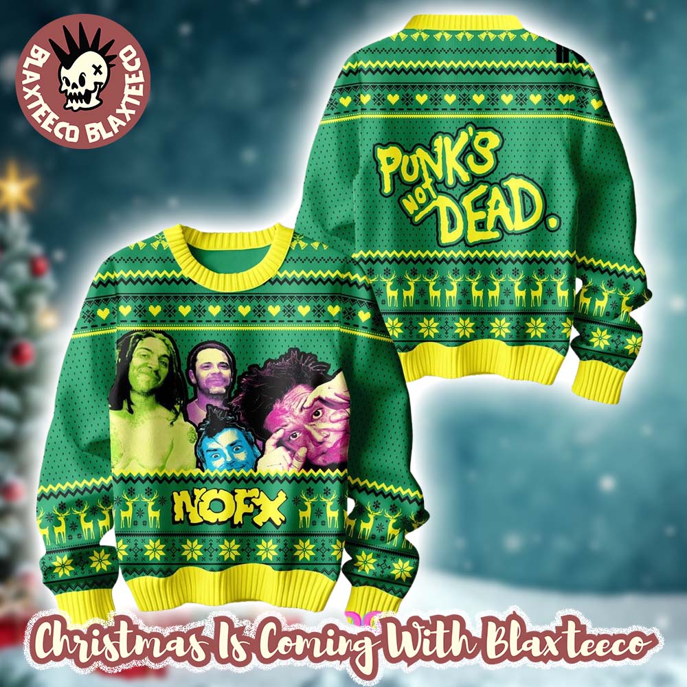 NOFX Punks Is Not Dead Holiday Knitted Green Ugly Christmas Sweater - Holiday Gift product image