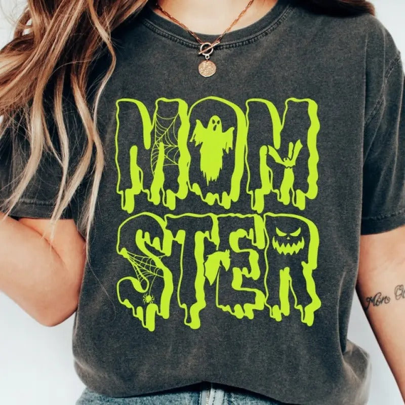 Neon Momster Halloween Mom Fall Funny Pumpkin Spooky - Adult & Kids T-Shirts, Sweatshirts & Hoodies apparel design preview 1