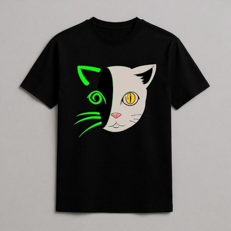 Neon Split Cat Face Psychedelic Glow Eyes Whiskers - Adult & Kids T-Shirts, Sweatshirts & Hoodies apparel design preview 1