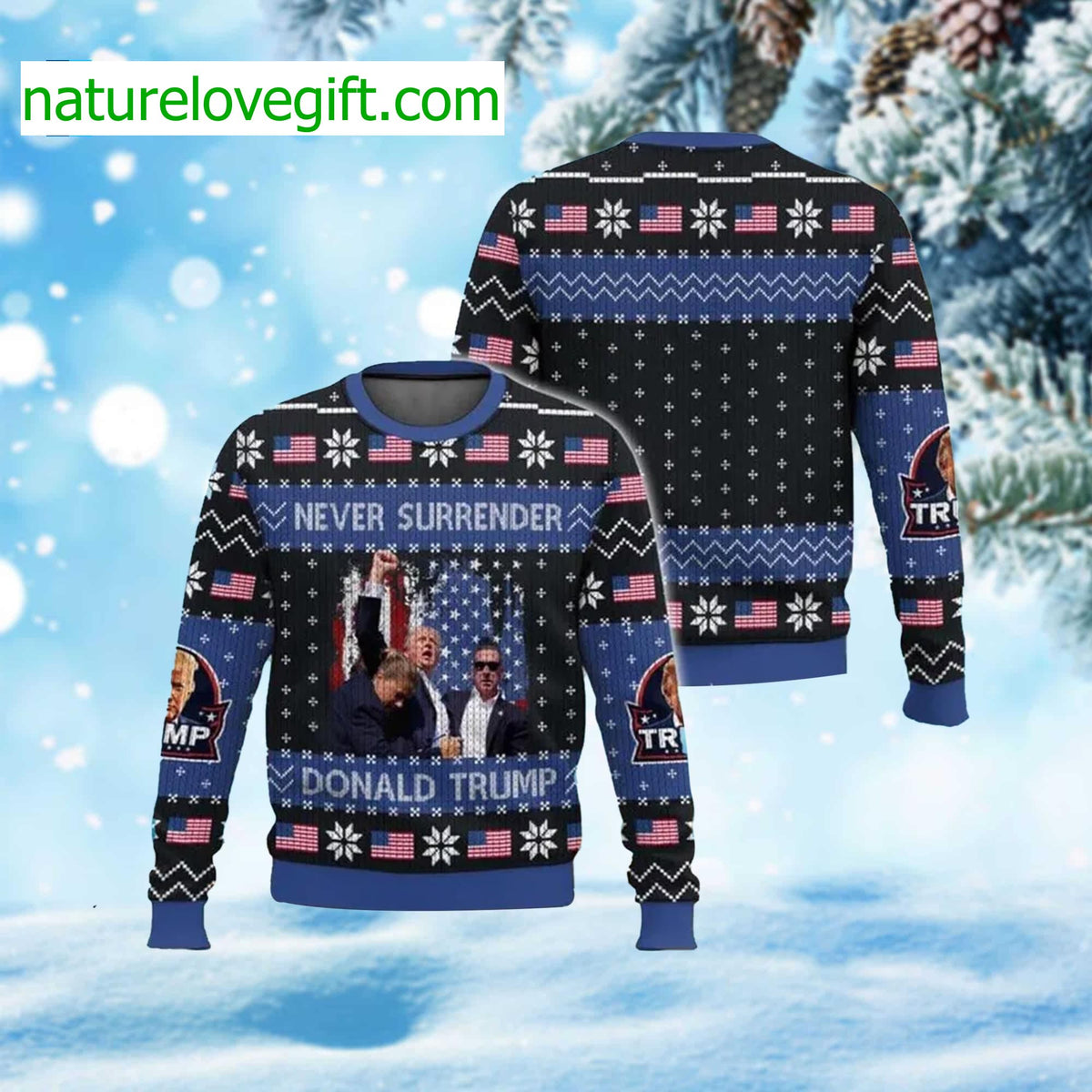 Never Surrender Donald Trump Ugly Christmas Sweater - Holiday Gift product image
