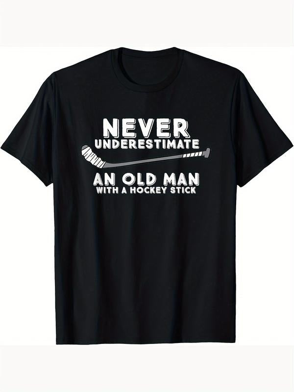 Never Underestimate Old Man Stick Hockey Casual Round - Adult & Kids T-Shirts, Sweatshirts & Hoodies apparel design preview 1