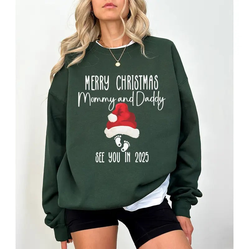 New Baby Merry Pregnancy Announcement Mom Dad Be - Adult & Kids T-Shirts, Sweatshirts & Hoodies apparel design preview 1