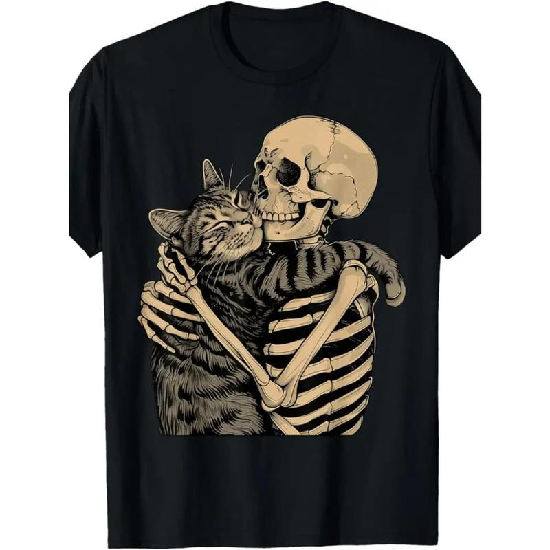 New Skeleton Hugging Cat Print Couple Street Short - Adult & Kids T-Shirts, Sweatshirts & Hoodies apparel design preview 1