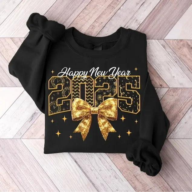 New Year 2025 Yellow Blink Coquette Bow Printed Era - Adult & Kids T-Shirts, Sweatshirts & Hoodies apparel design preview 1