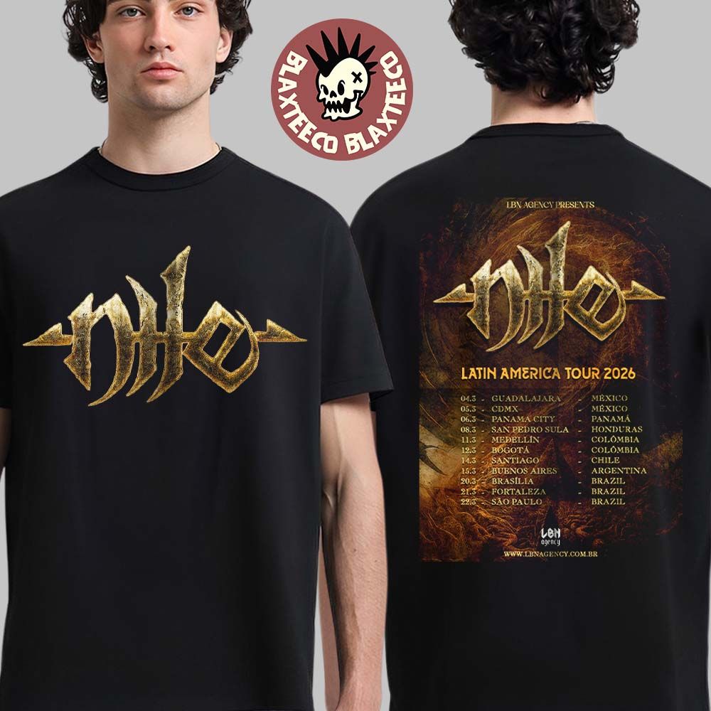 Nile Latin America Tour 2026 Schedule Dates Two Sided - Adult & Kids T-Shirts, Sweatshirts & Hoodies apparel design preview 1