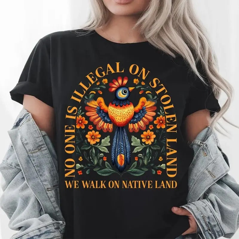 No One Is Illegal Stolen Land Antiracist Pro - Adult & Kids T-Shirts, Sweatshirts & Hoodies apparel design preview 1