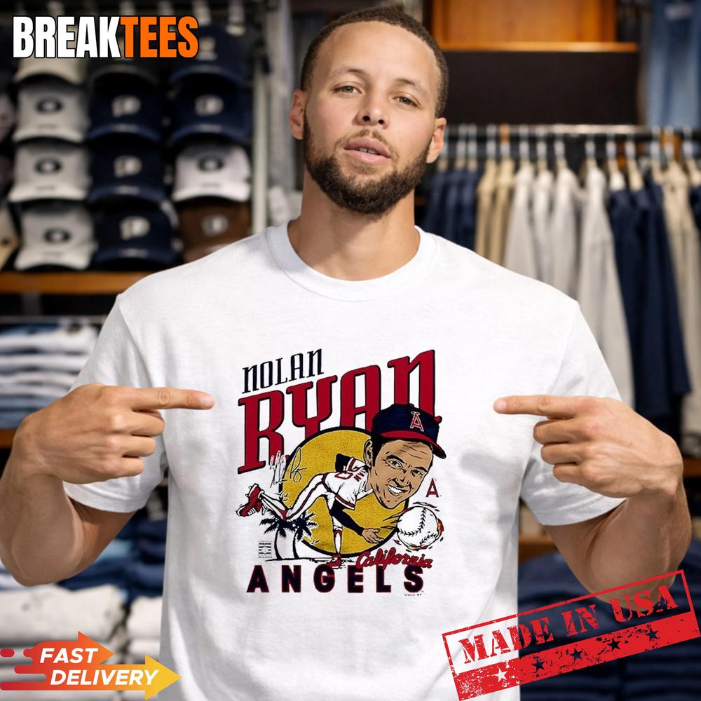Nolan Ryan Los Angeles Angels Baseball Caricature - Adult & Kids T-Shirts, Sweatshirts & Hoodies apparel design preview 1