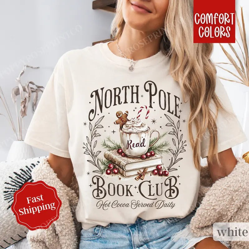 North Pole Book Club Lover - Adult & Kids T-Shirts, Sweatshirts & Hoodies apparel design preview 1