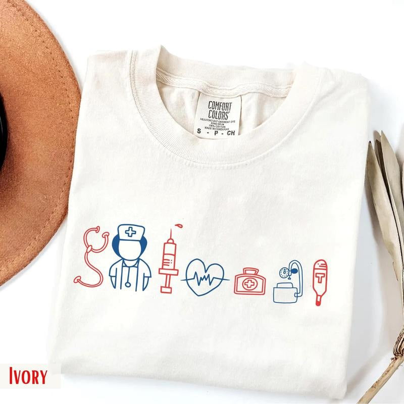 Nurse 4th July Comfort Colors Patriotic Hospital - Adult & Kids T-Shirts, Sweatshirts & Hoodies apparel design preview 1