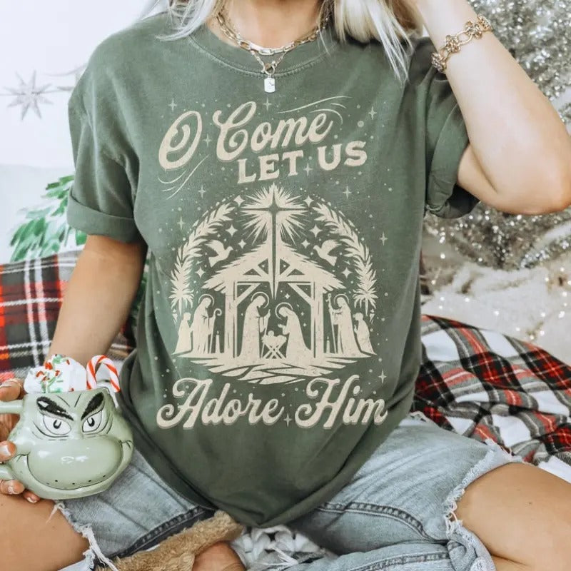 O Come Let Us Adore Him Christian Bible Verse Faith - Adult & Kids T-Shirts, Sweatshirts & Hoodies apparel design preview 1