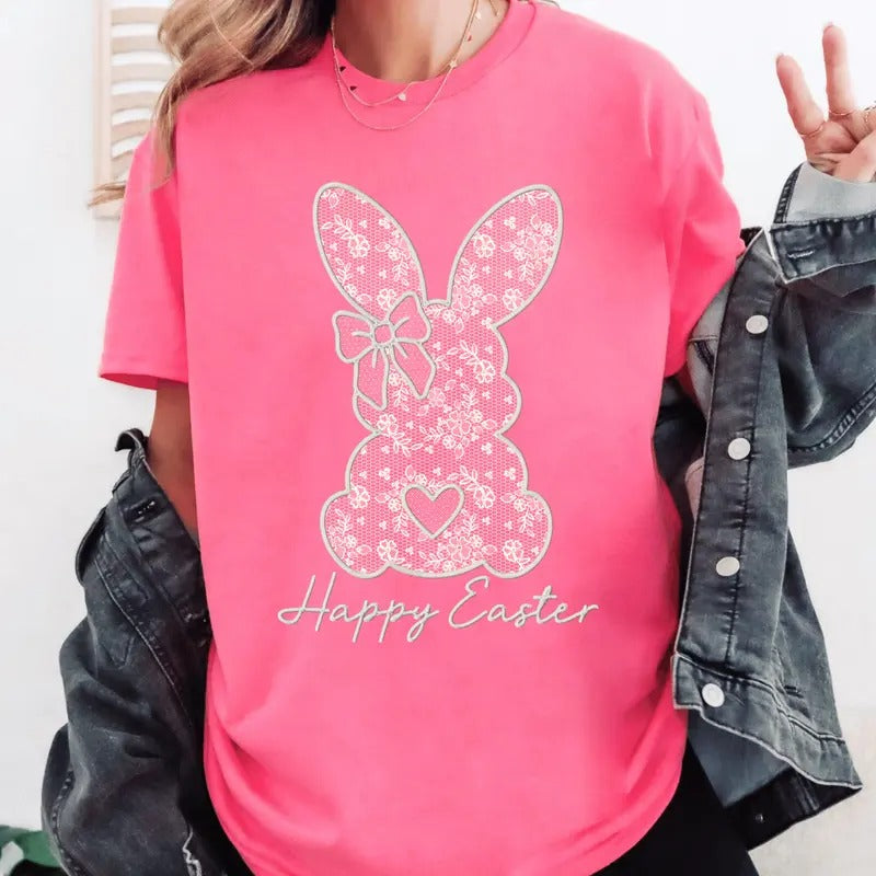 ONLY ONE Dark Grey LARGE Lace Bunny Easter Available - Adult & Kids T-Shirts, Sweatshirts & Hoodies apparel design preview 1