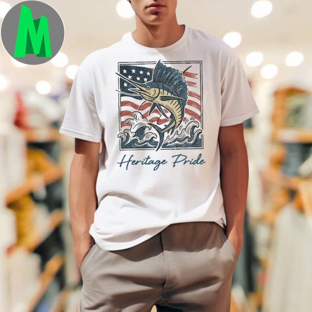American Flag Jumping Sailfish Ocean Background - Adult & Kids T-Shirts, Sweatshirts & Hoodies apparel design preview 1