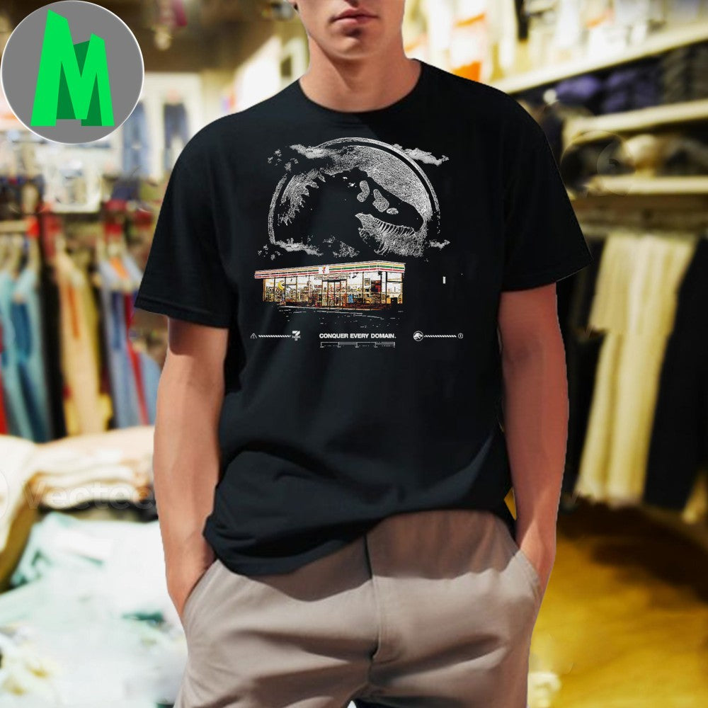 Black 7-Eleven x Jurassic World Rebirth Dinosaur - Adult & Kids T-Shirts, Sweatshirts & Hoodies apparel design preview 1