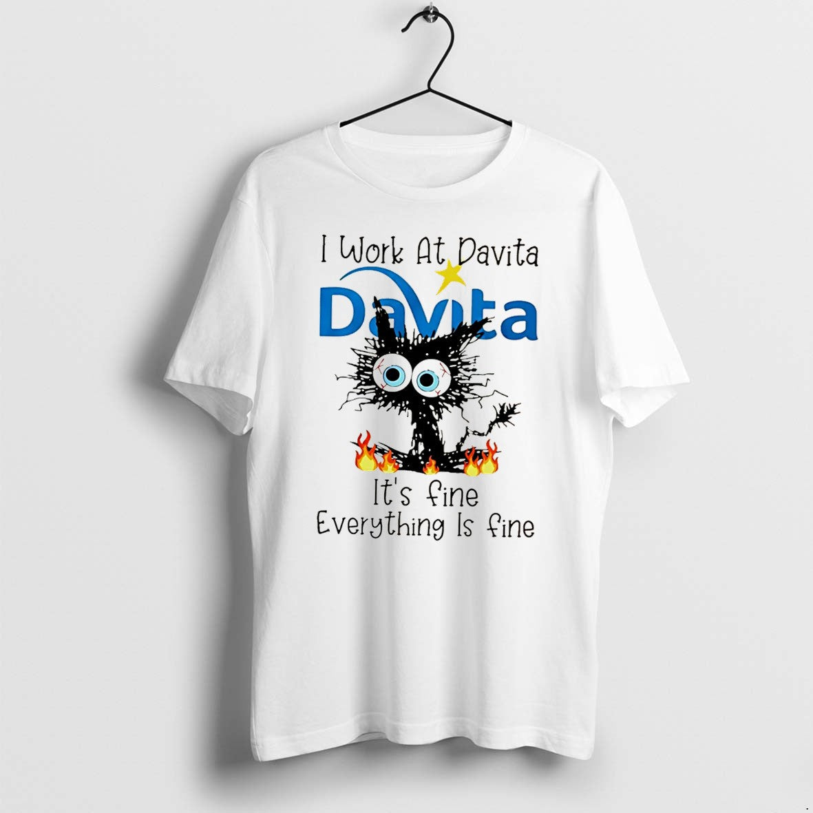 Official Black Cat I Work At Davita Its Fine - Adult & Kids T-Shirts, Sweatshirts & Hoodies apparel design preview 1