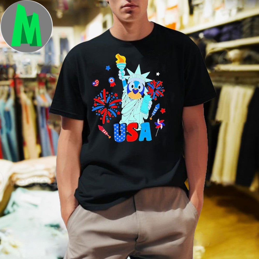 Bluey Statue of Liberty USA 4th July Kids Patriotic - Adult & Kids T-Shirts, Sweatshirts & Hoodies apparel design preview 1